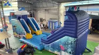 Deep Sea Inflatable Water Setup: Dolphin & Turtle Decor + Double Slides = Immersive Water Fun!
