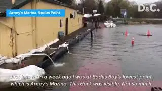 Rising Lake Ontario floods Sodus Bay docks