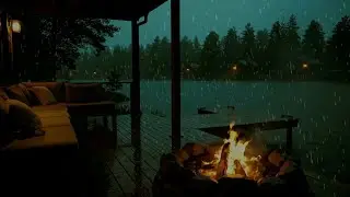 (No Ads) Gentle Night Rain & Crackling Fireplace 🌧️🔥 Low-Light Sleep Ambience | 6 Hours