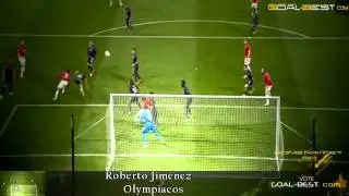 Big Corner Save ! Goal Keeper Roberto Jim&eacute;nez Gago Olympiakos Piraeus VS Manchester
