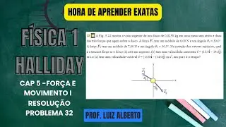 32. A Fig. 5.22 mostra a vista superior de um disco de 0,0250 kg em uma mesa sem atrito e duas das..