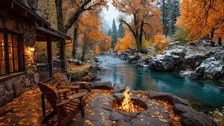 Snowfall & Cozy Firepit Ambience | Calm River, Snowfall and Nature Sounds