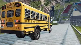 High-Speed School Bus Down Mega Ramp &ndash; BeamNG Drive | BeamNG Dixit | #048