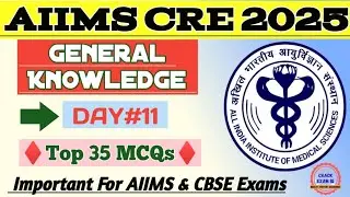 AIIMS CRE General Knowledge | General Awareness & Current Affairs | AIIMS Various Posts 2025| DAY-11