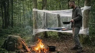 Building a Plastic Wrap Shelter in the Wilderness &mdash; Camping Overnight