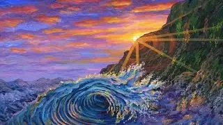 Como pintar a onda do oceano ao pôr do sol usando acrílico sobre tela