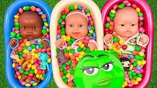 9 mint Satisfying video|full for 3 rainbow bathtubs candy with baby toy