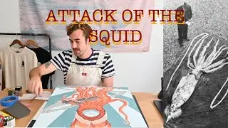 SQUID ATTACKS DIVER painting by (Blake Burns)