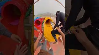 bella ciao playground parkour sliding on scate board in waterslide pov