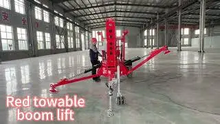 Red towable boom lift#youtubesearch #automobile #boomlift #heavyequipment #excavator #lifting