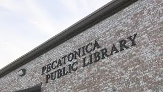 Restored WWII Victory Roll display at Pecatonica Public Library
