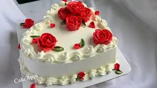 লাল টুক-টুকে ফুল দিয়ে সুন্দর একটা কেকের ডিজাইন | CakeAppi | 
