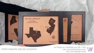 Leather keepsake maps for anniversary gifts