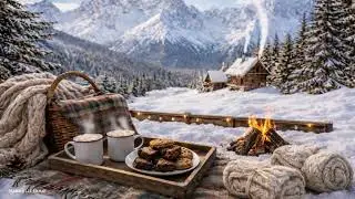 Cozy Winter Mountain Picnic ❄️🔥🎹 | Crackling Fire & Dreamy Piano Music in a Snowy Mountain Retreat