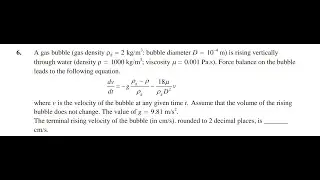 2017 GATE Chemical Engineering Fluid Mechanics_Terminal Rising Velocity of the Bubble in Water
