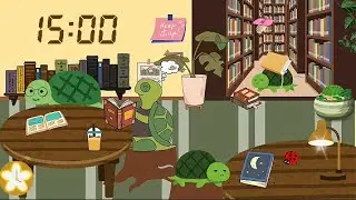 15-Minute Cozy Turtle Library Timer - Jazz Music Countdown