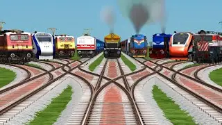 9 Indian Trains Crossing at Bumpy Forked Railroad Tracks || Indian railways || train simulator game