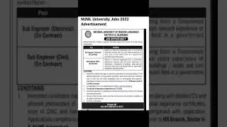 NUML University jobs 2022 advertisement / Pakistan govt jobs 2022 / updates