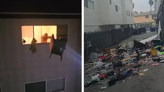 Unruly Neighbor Tosses Items Out of His Apartment Window