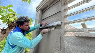 Techniques of Plastering_Wall Elevation Border Design Accurate Plaster with Cement|Front wall Design