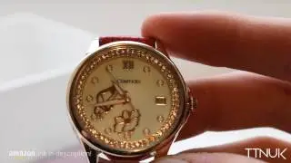 Comtex Women's Watches Elegant Butterfly Rose Gold Tone Waterproof Quartz Movement with Red Leather