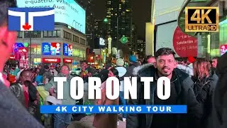 4K Toronto Winter Night Walk - Downtown Financial District Night Walk | 4K HDR 60fps