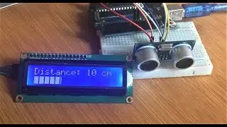 Displaying distance from Ultrasonic sensor as bargraph on I2C LCD using Arduino.