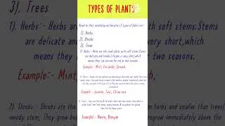 Types of plants (herbs, shrubs and trees)📝#shortsvideo #youtubeshorts #impquestion
