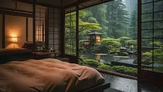 Peaceful Night Sleep Music with Forest Rainfall and Soft Piano for Deep Relaxation and Calm