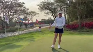 Kelly Tan showing her Bellezza Golf Shoes