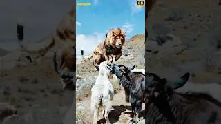 Unique Colored Lion Plays Skillfully with Two Yaks in a Stunning Scene!