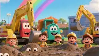 Construction Trucks Stuck in Mud! 🚧 Rescue Adventure with Rainbow | 3D Kids Cartoon