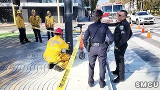 Up in Smoke: Santa Monica's Light Post Ignites, Sparking a Swift Responce by Police and Firefighter