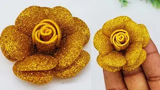 DIY - EVA Foam Paper Flower Rose | How to Make Glitter Foam Sheet Rose | Foam Paper Crafts