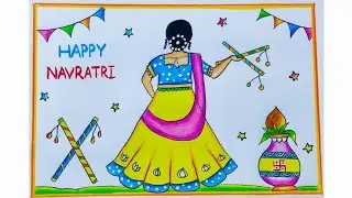 Very easy Navratri drawing| Dusshera Festival drawing easy|Navratri Special Traditional Girl drawing