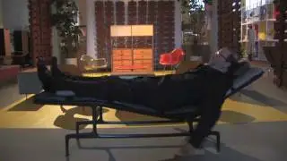 Daniel Ostroff demonstrates the proper use of the Eames Chaise