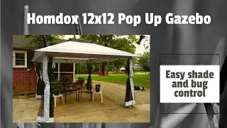 Homdox 12x12 pop up gazebo canopy w/ mosquito net: Keeps shade in and bugs out