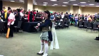 Demonstrating mechanical steampunk wings at Dragon*Con 2012