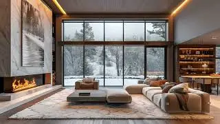 Silent Fireplace Ambience 🔥❄️| Cozy Living Room with Snowfall Outside