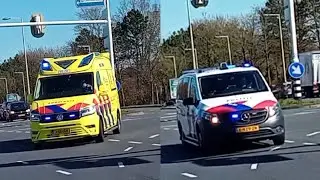 Politie Leeuwarden & volkswagen Crafters van Ambulancezorg Kijlstra met spoed in Leeuwarden.