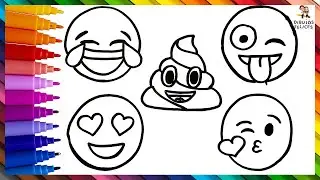 Dibuja y Colorea 5 EMOJIS 😂😍💩😜😘 Dibujos Para Ni&ntilde;os