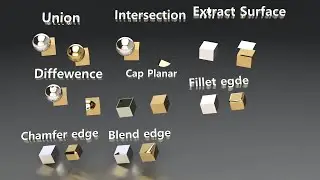 Union| Difference| Intersection| Cap Planar| Extract Surface| Blend edge| Chamfer edge| Fillet Edge