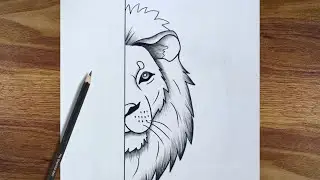 How To Draw Lion Half Face Easy Step By Step For Beginners | Lion Face Drawing