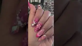 Stunning Floral Pink Nails with Rhinestones | Valley Hair & Nails in San Jose