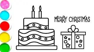 Merry Christmas! Cute Christmas Cake Drawing for kids! Simple & fun Coloring Activity