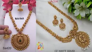CZ Long Haram with price | Matte finish haram with price | Antique Finish Necklace set |haram design