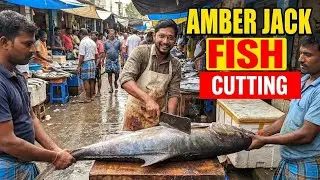 How to Giant fish Cutting Skills | A Fishmonger Cutting Amber Jack fish Fillet | Fish Cutting Skills