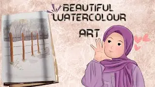 Watercolor painting for beginners beautiful flower tree and simple window #viral #video #trending