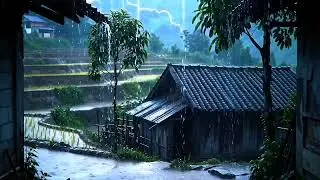 Heavy Rain & Thunderstorm Sounds in a Peaceful Village | Deep Sleep, Relax, Study