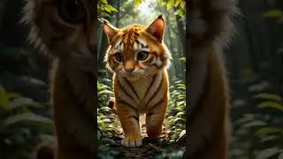 chubby anthropomorphic orange-yellow tabby tiger and the three chicken cubs.#cat #chicken #funny